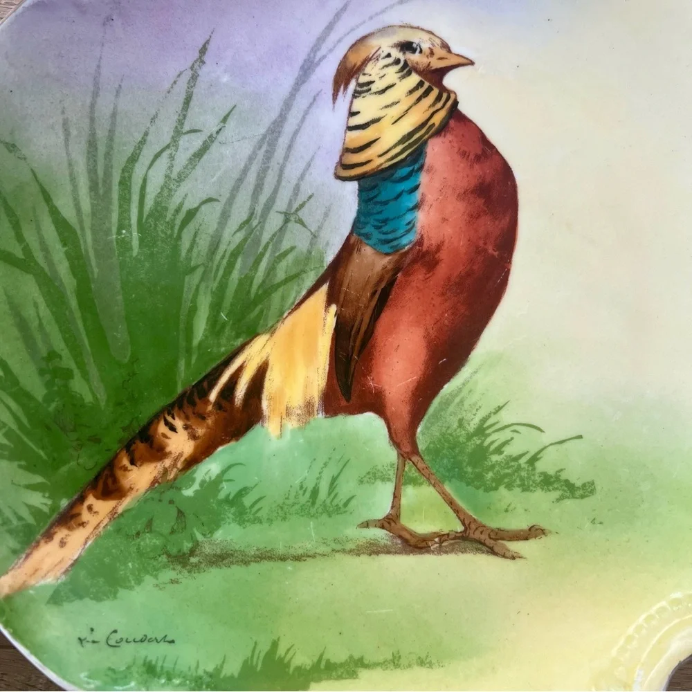 3 PCs Antique Coronet Limoges Porcelain Pheasants 10” Plates - Signed L Coudent‎